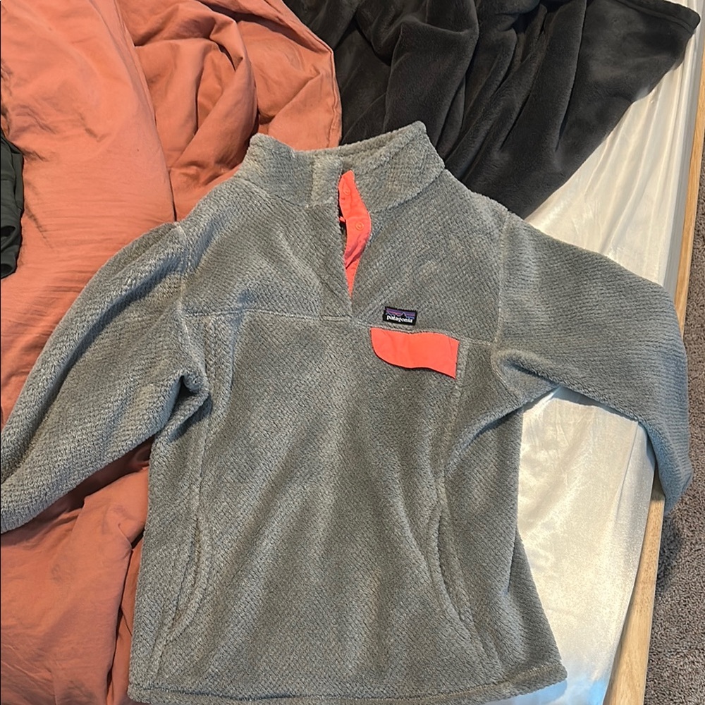 Patagonia Gray Pullover with Coral Accents